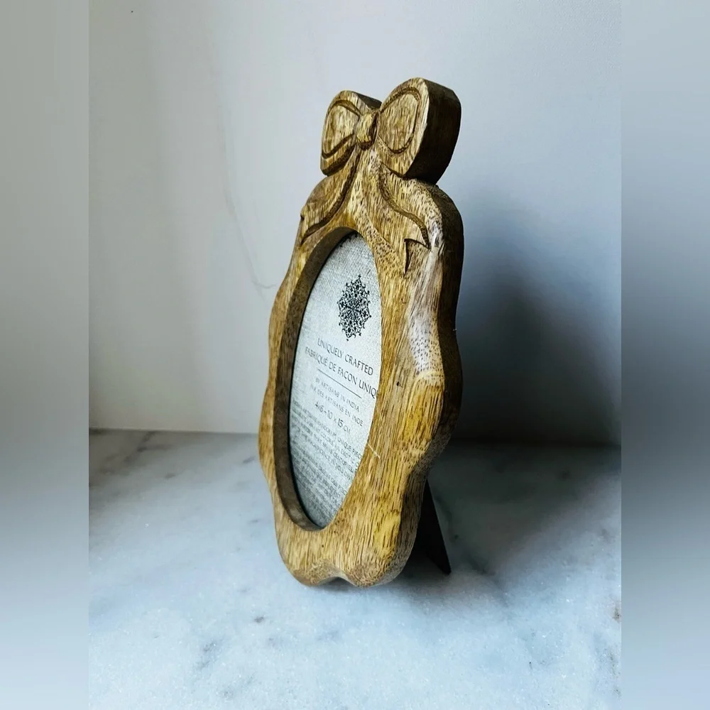 Rustic Brown Wooden Photo Frame handcrafted bow on top